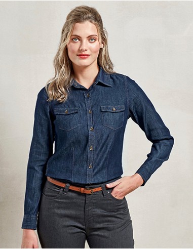 P-PR322-Womens Jeans Stitch Denim Shirt